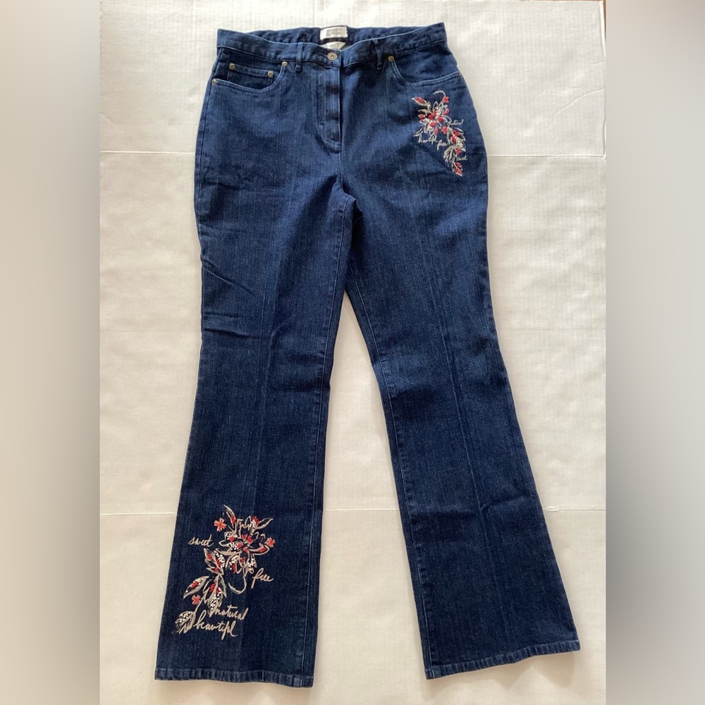Christopher &Banks Wide Leg Stretch Embroidered Jeans Size 10. Like new.